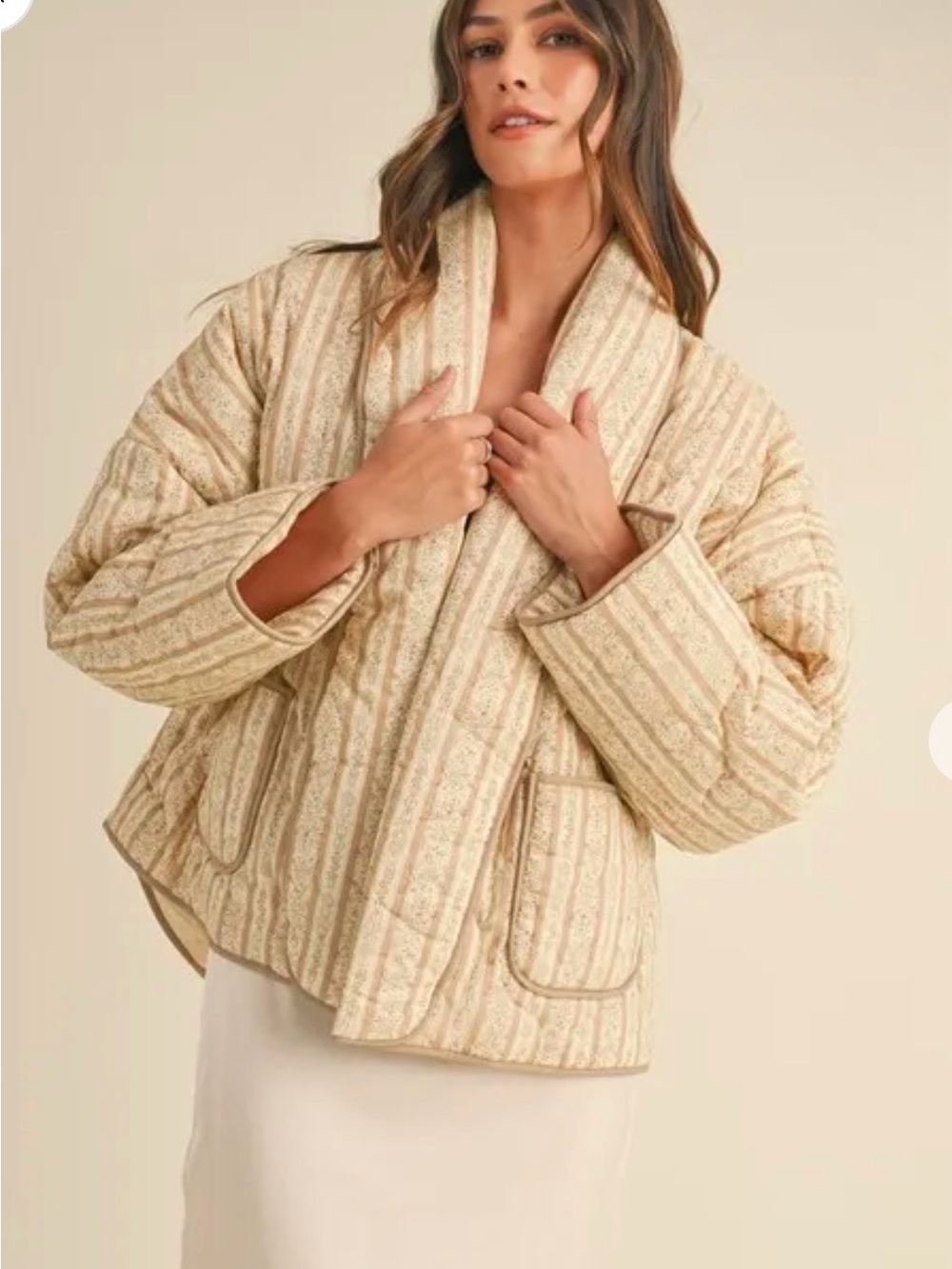 Quilted Shawl Collar Jacket in Cream Stripe - One loved babe NWT!!